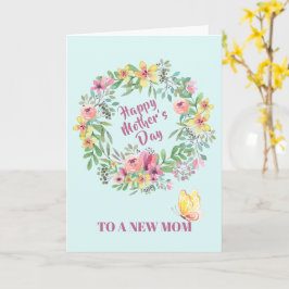 Cartão Floral Watercolor Wreath First Dia de as mães