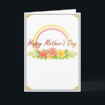 Cartão Floral Watercolour Mother's Day Card<br><div class="desc">Make Mum smile this Mother’s Day with a card that’s just as lovely as she is! Featuring soft watercolour flowers in blush pink, peach and sunshine yellow, plus a delicate pastel rainbow, this design feels fresh, cheerful and full of love. The elegant “Happy Mother’s Day” script sits beautifully above the...</div>