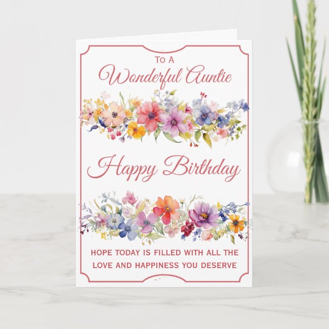 Cartão Floral Wildflower tia Birthday (Frente)