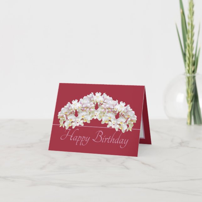 Cartão Floral Wreath White Orchids Chic Floral Birthday (Frente)