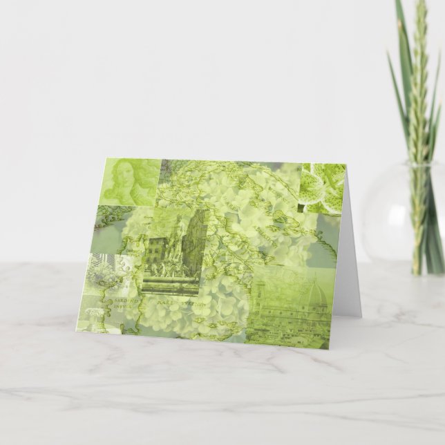 Cartão Florença, Italia, colagem da imagem, verde, (Frente)