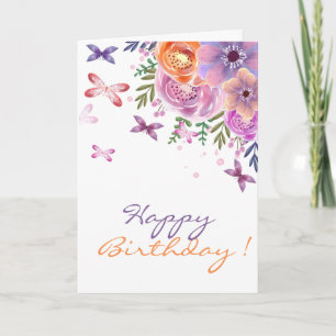 Cartão Flores Adoráveis em Aquarela Borboletas