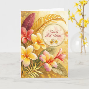 Cartão Flores Amarelas de Plumeria de Aniversário Havaian