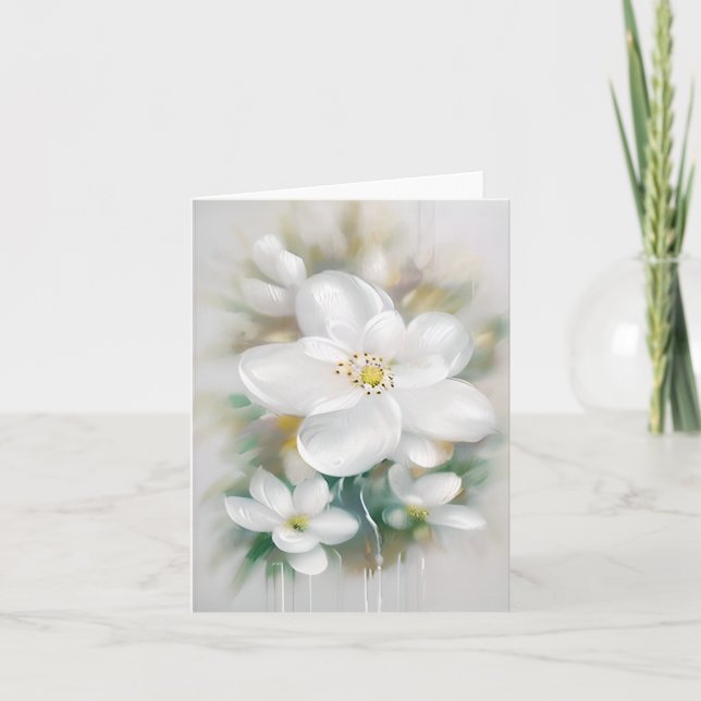 Cartão Flores aquarela branca personalizáveis (Frente)