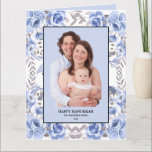 Cartão Flores Azuis De Aquarela Foto Feliz De Chanucá<br><div class="desc">Feliz Hanukkah! Envie cartões de natal quentes para sua família e amigos com este cartão de Hanukkah personalizado. Ele apresenta um padrão de aquarela de flores azuis. Personalize esta placa de foto em aquarela,  adicionando seus detalhes. Este cartão botânico Hanukkah está disponível em vários estoques de cartões.</div>