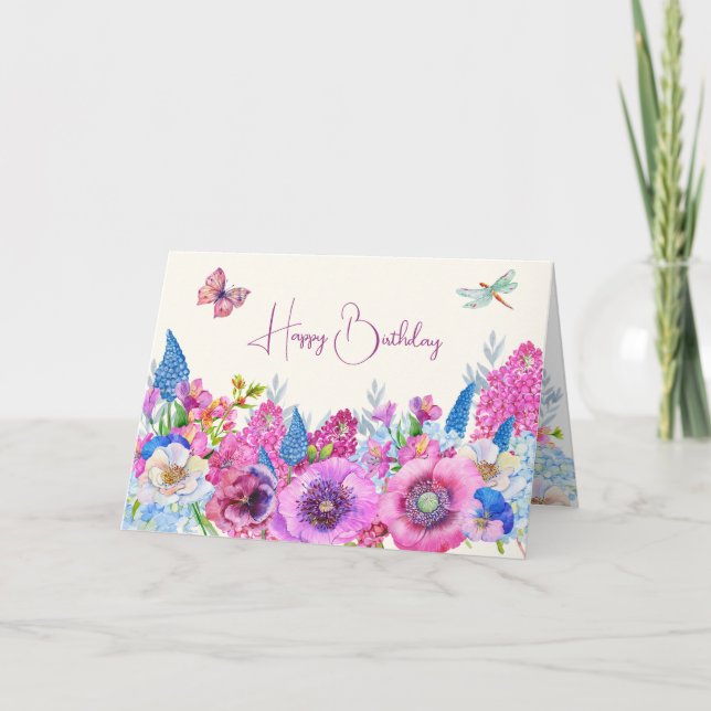 Cartão Flores azuis roxas florescem primavera (Frente)