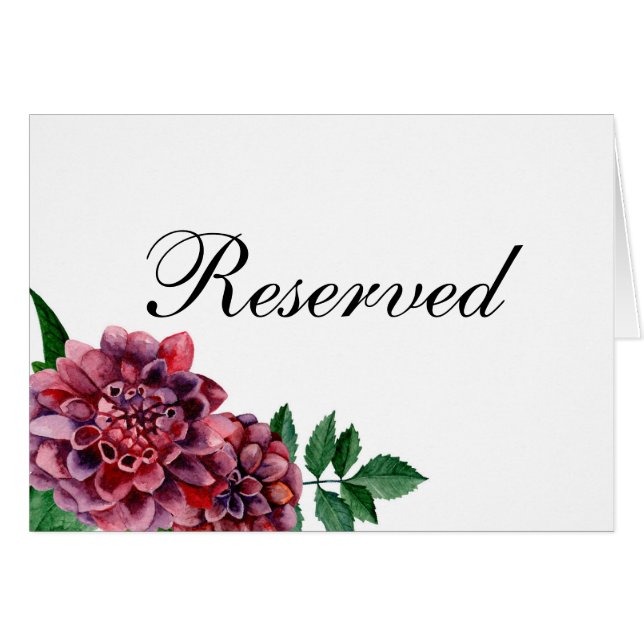 Cartão Flores bordô. Placa de reservado para casamento fl (Frente horizontal)