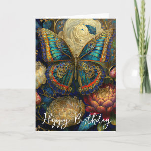 Cartão Flores Boroque e aniversário de borboleta