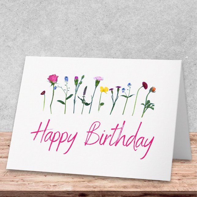 Cartão Flores Botânicas Únicas de Aniversário Modernas (Criador carregado)