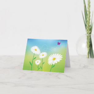 Cartão Flores Brancas de Margarida Azul Verde Olá Amor