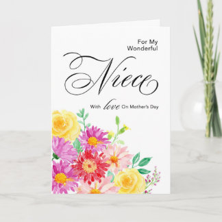 Cartão Flores Brilhantes para Niece no Dia de as mães