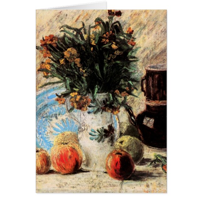 Cartão Flores, Cafeteira e Frutas de Vincent van Gogh (Frente)