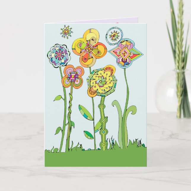 Cartão Flores Caprichosas Dia das Mães (Frente)