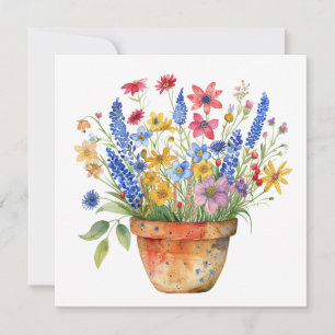 Cartão Flores Caprichosas e Bonitas em Vaso Pensando em V