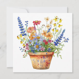 Cartão Flores Caprichosas em Ilustração Floral de Vaso