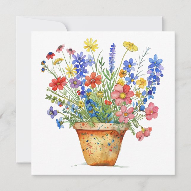 Cartão Flores Caprichosas no Vaso Pensando em Você Alegri (Frente)