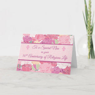 Cartão Flores católicas de freiras católicas do 50º anive