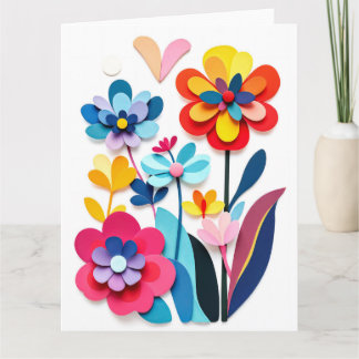 Cartão Flores Coloridas de Papel Cortado Botânica Alegre