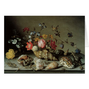 Cartão Flores, conchas e insetos Balthasar van der Ast
