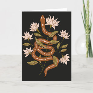 Cartão Flores cor-de-rosa Cobra castanho