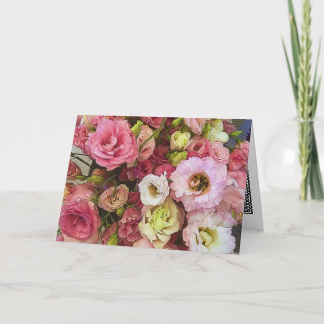 Cartão Flores cor-de-rosa de Lisianthus (Frente)