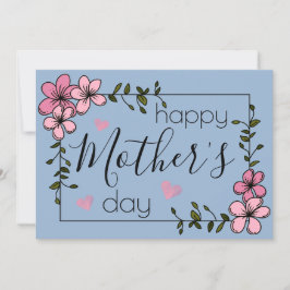Cartão flores cor-de-rosa dia de as mães pastel azul-ceru
