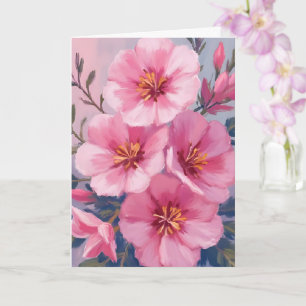 Cartão Flores Cor-de-Rosa em Aquarela Florescendo Pintada