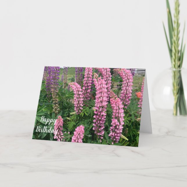 Cartão Flores Cor-de-Rosa Feliz Aniversário (Frente)
