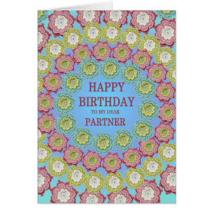 Cartão Flores Crochet de Parceiro Birthday