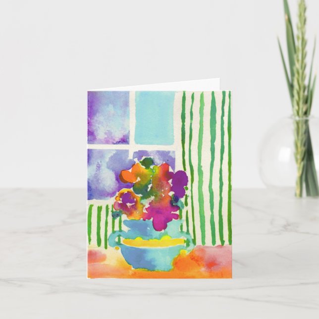 Cartão Flores da janela por Jessie Abrams, idade 11 (Frente)