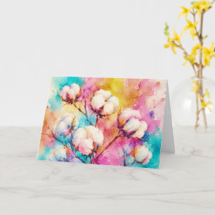 Cartão Flores de Algodão em Aquarela Vibrante Estilo Geom