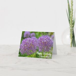 Cartão Flores de Allium Roxo Feliz Aniversário