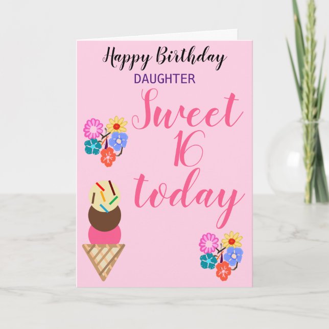 Cartão Flores de Aniversário Filha Doce QUALQUER IDADE (Frente)