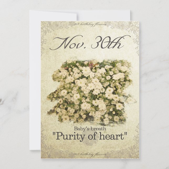 Cartão Flores de aniversário no 30 de novembro "A respira (Frente)