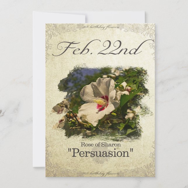 Cartão Flores de aniversário no dia 22 de fevereiro "Rosa (Frente)