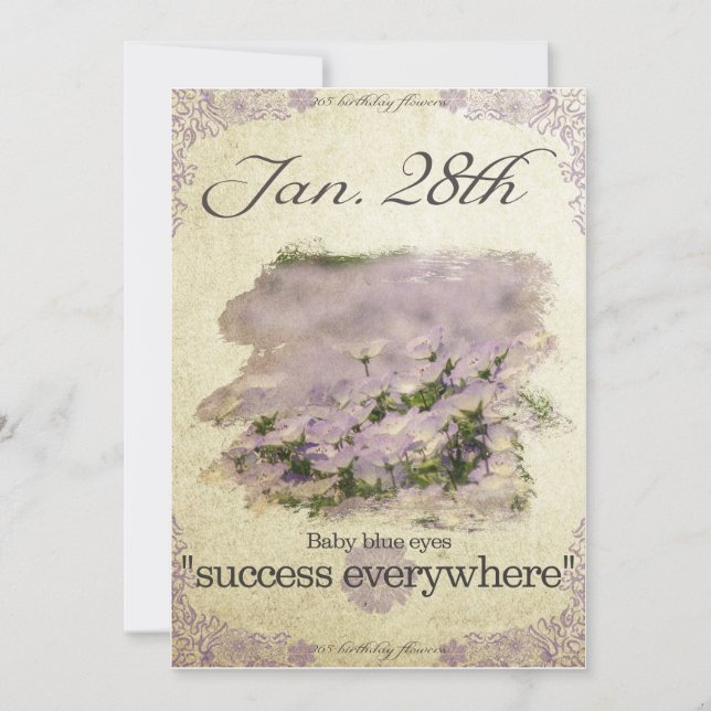 Cartão Flores de aniversário no dia 28 de janeiro "Olhos  (Frente)