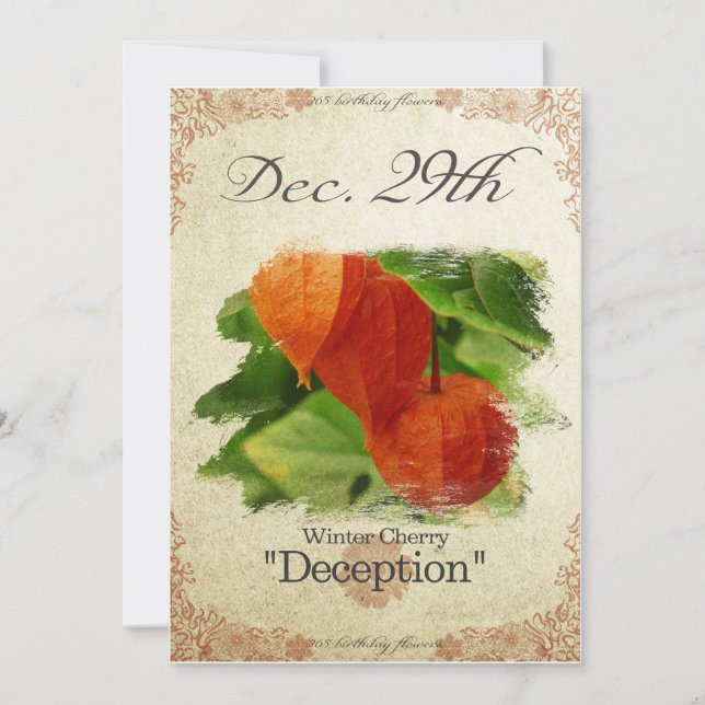 Cartão Flores de aniversário no dia 29 de dezembro "Cerej (Frente)