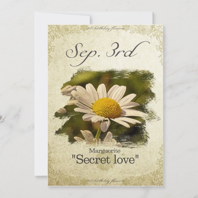Cartão Flores de aniversário no dia 3 de setembro "Margue (Frente)