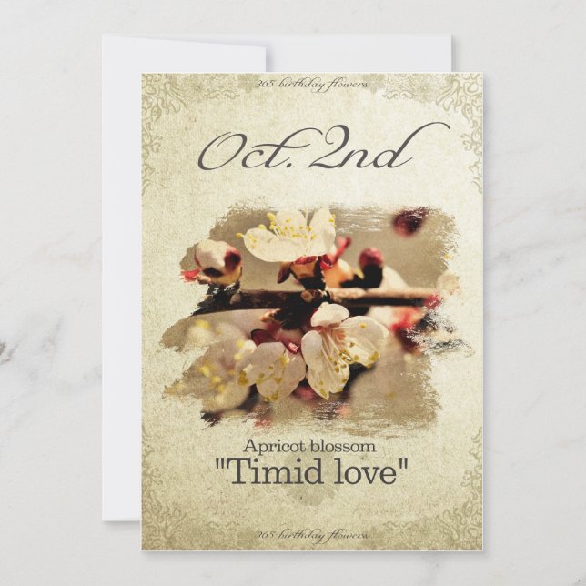 Cartão Flores de aniversário no segundo de outubro "Apric (Frente)