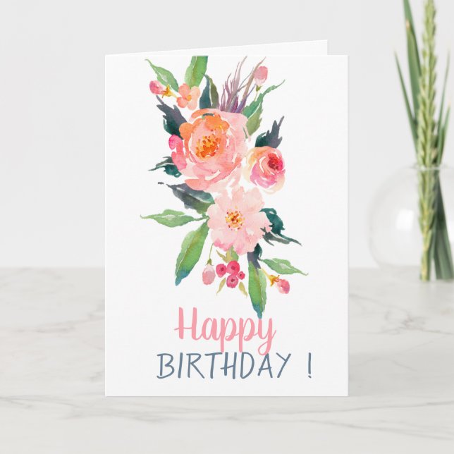Cartão Flores de Aquarela Chic Aniversário (Frente)