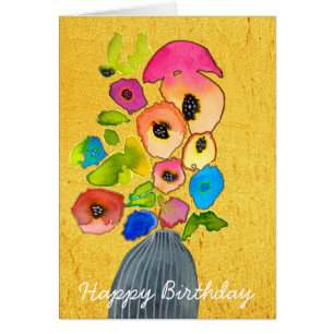 Cartão Flores de aquarela floral em vaso