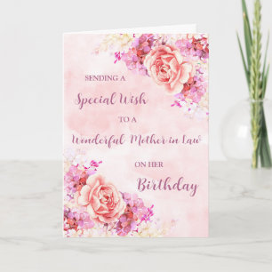 Cartão Flores de Aquarela Rosa Mãe em Direito Aniversário