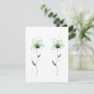 Cartão Flores de Aquarela Verde Pareadas Minimalistas em 