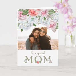 Cartão Flores de Aquarelas de Foto Personalizadas da Mãe