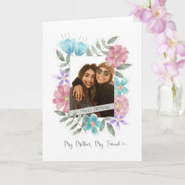 Cartão Flores de Aquarelas de Foto Personalizadas da Mãe 