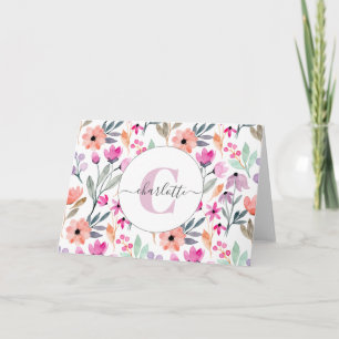 Cartão Flores De Aquarelas De Pastel Cinto Monograma