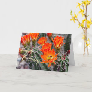 Cartão Flores de Cactus no Deserto e Abelhas   Aniversár