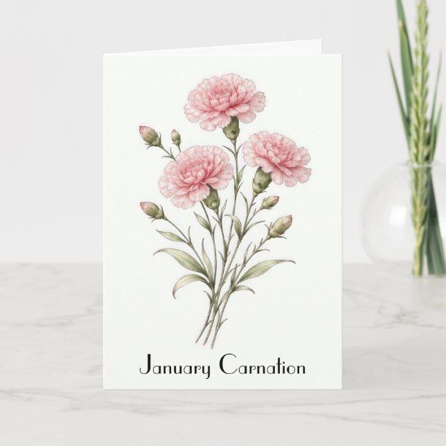 Cartão Flores de Carnation de Janeiro Saudações (Frente)