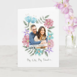 Cartão Flores de Cores de Água Personalizadas de Foto de 