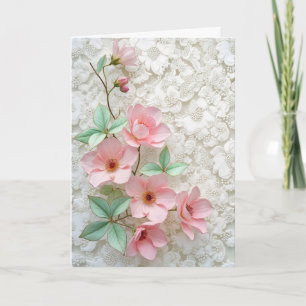 Cartão Flores De Cosmos Cor-De-Rosa No Lace Bridal Branco